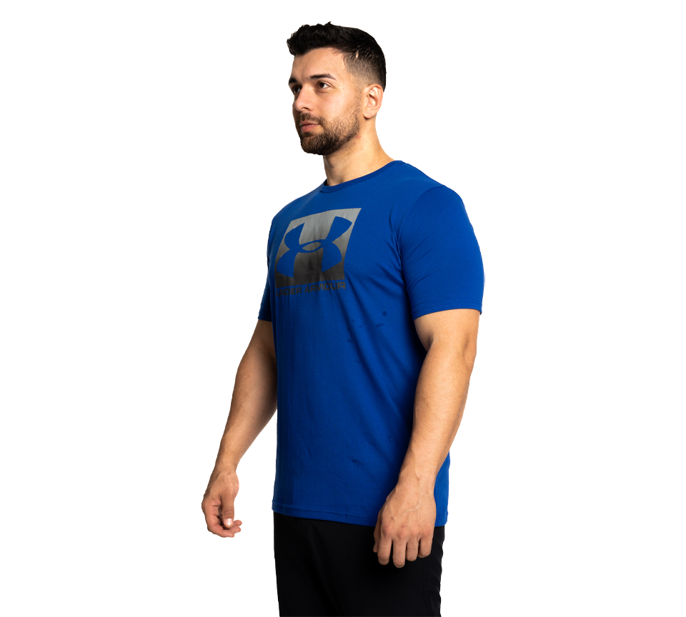 Under Armour Boxed Sportstyle Tee Mens Crew Neck T-Shirt Royal Graphite and Steel Light Heather Graphite UK S-3XL