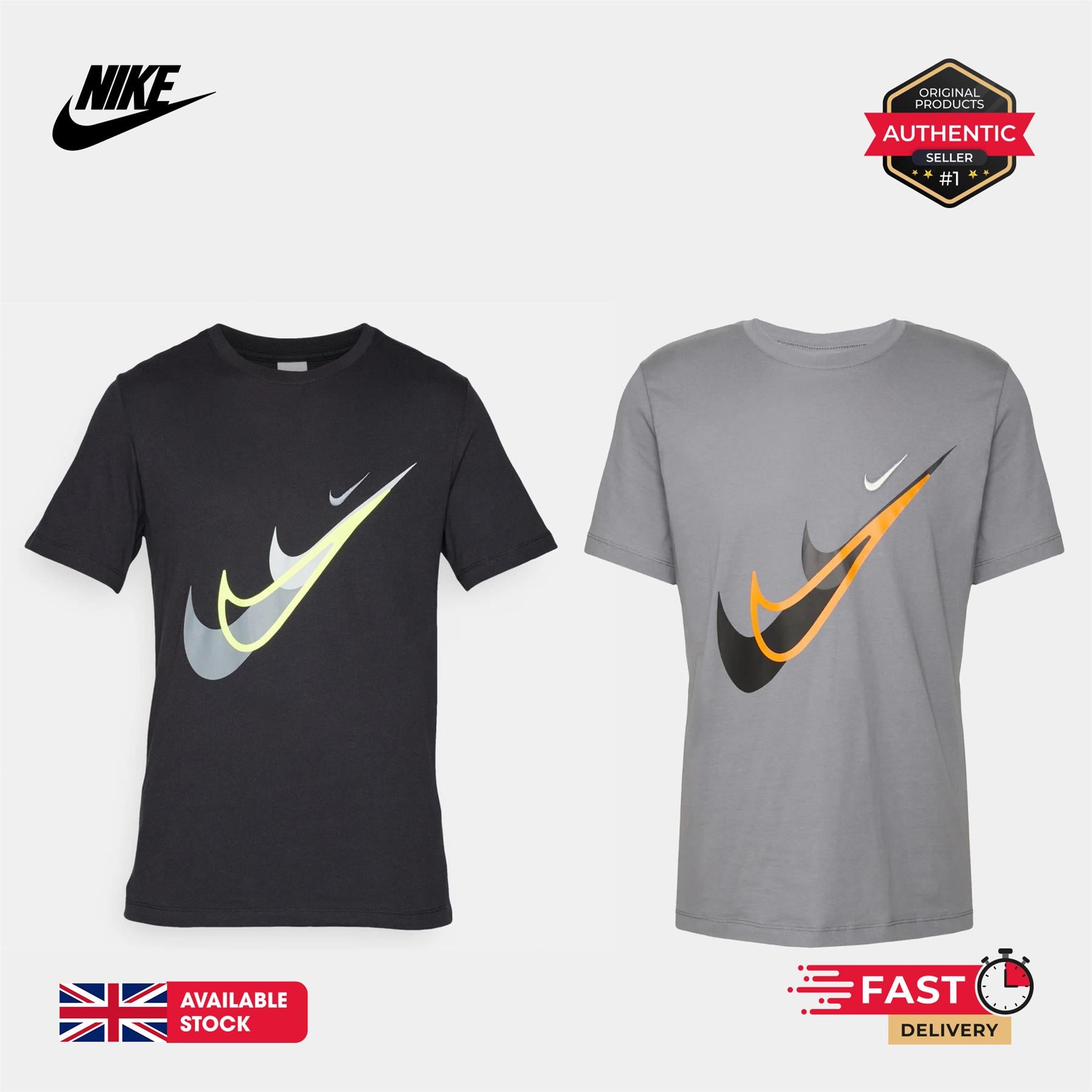 Nike Court SwooshMoto Logo Tee Mens Black and Grey Short Sleeve Crew Neck T-Shirt UK S-2XL