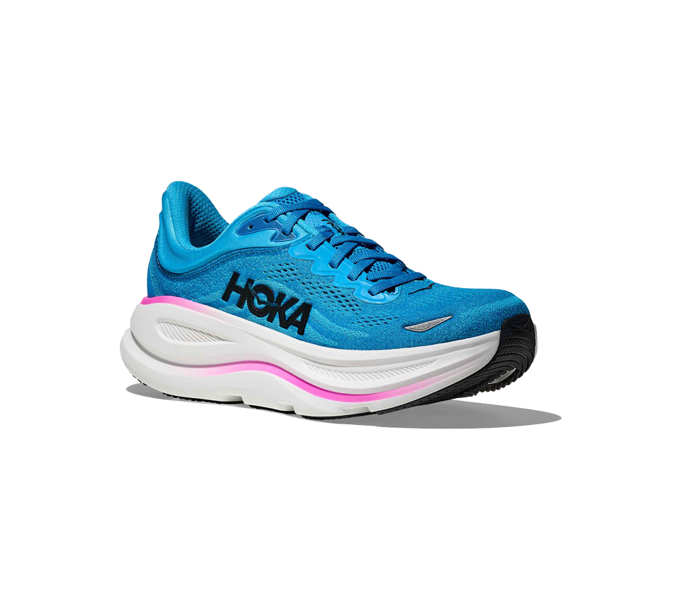 Hoka Womens Bondi 9 Skyward Blue/Neon fuchsia & Truffle Salt/Sea Glass Trainers Shoes UK 4-8