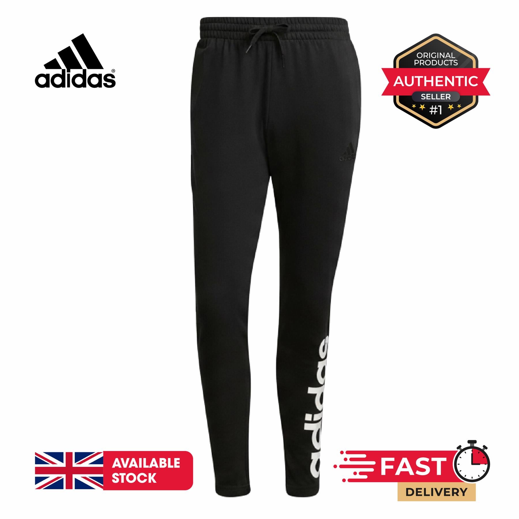 Adidas Essentials French Terry Mens Tapered Elastic Cuff Logo Joggers Black UK M-XL