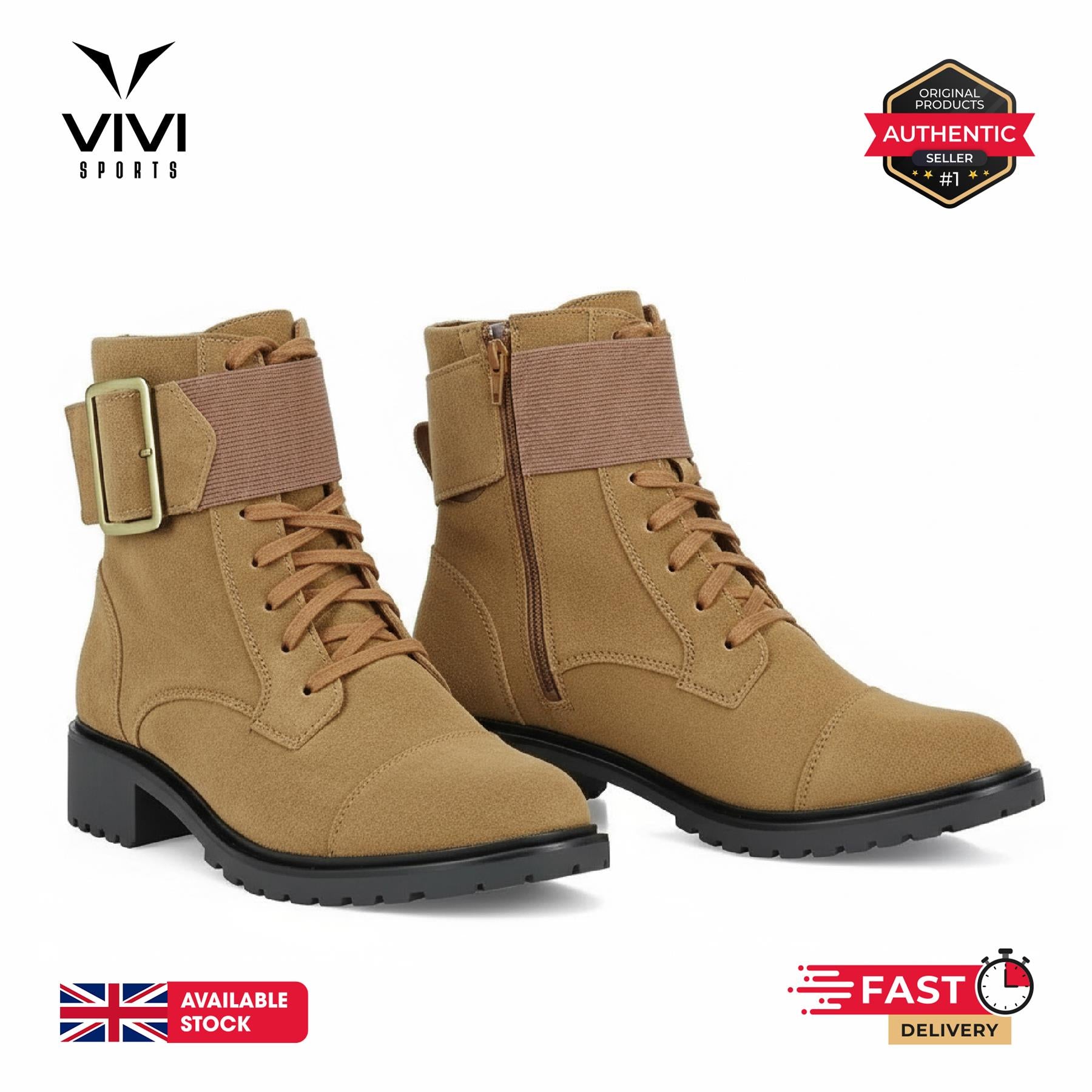 Rockport Ryleigh Lace Zip Up Boots Womens Mocha/Black & Taupe Nubuck/Olive UK 2.5-8.5