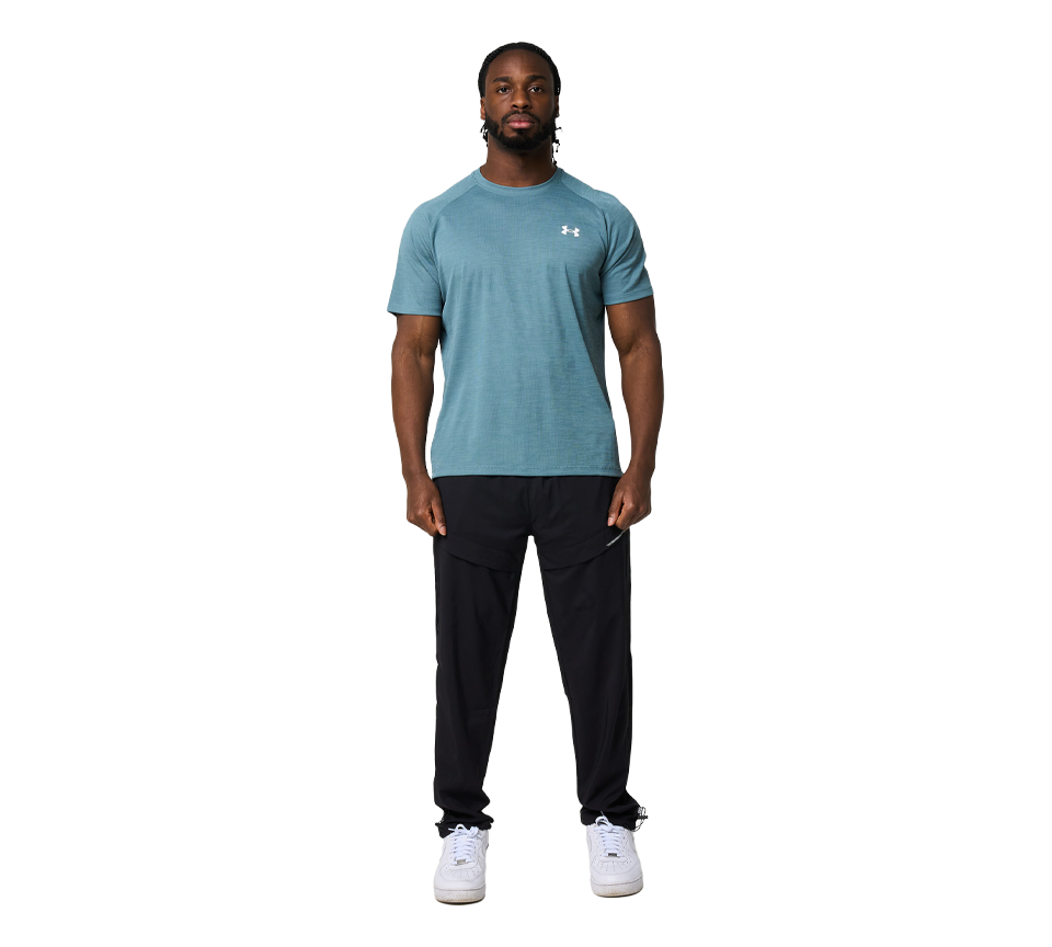 Under Armour Tech Textured Tee Mens Orange Base White Light Blue Blue White Short Sleeve T-Shirt UK S-2XL