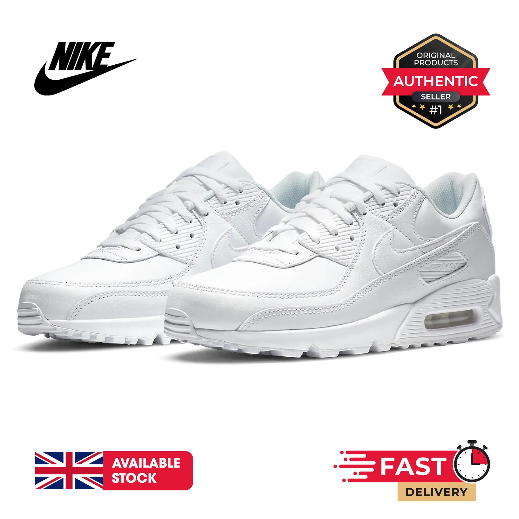 Nike Air Max 90 LTR Trainers White Leather Shoes UK 6-12