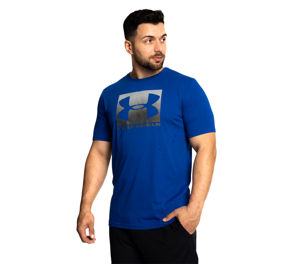 Under Armour Boxed Sportstyle Tee Mens Crew Neck T-Shirt Royal Graphite and Steel Light Heather Graphite UK S-3XL