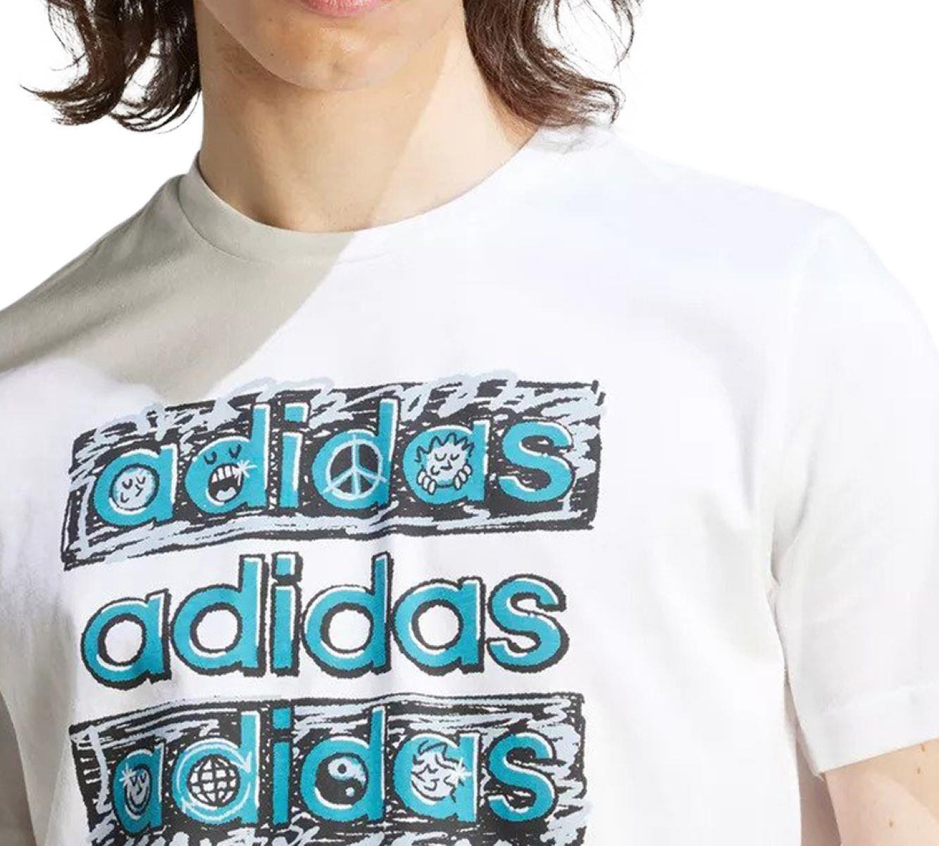 Adidas Mens Sportswear Dream Doodle Multi T-shirt White - UK XS-2XL