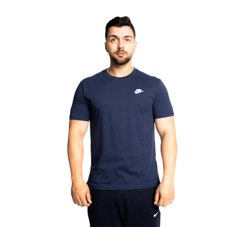 Nike Sportswear Club Short Sleeve T-shirt Navy & Sliver Logo UK S-2XL