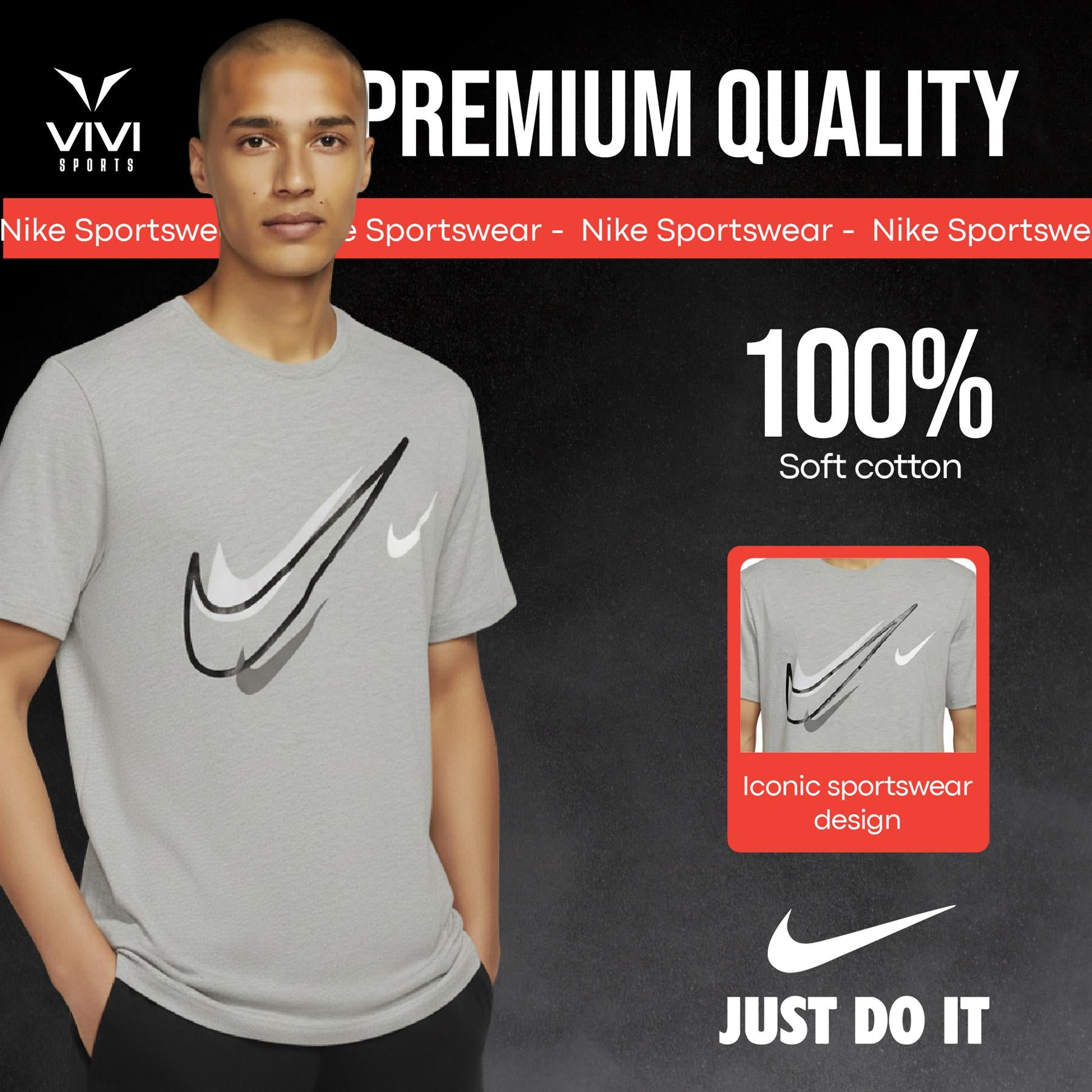 Nike Sportswear Short Sleeve Swoosh Logo T-Shirt Mens White Black Grey Navy Casual UK S-2XL