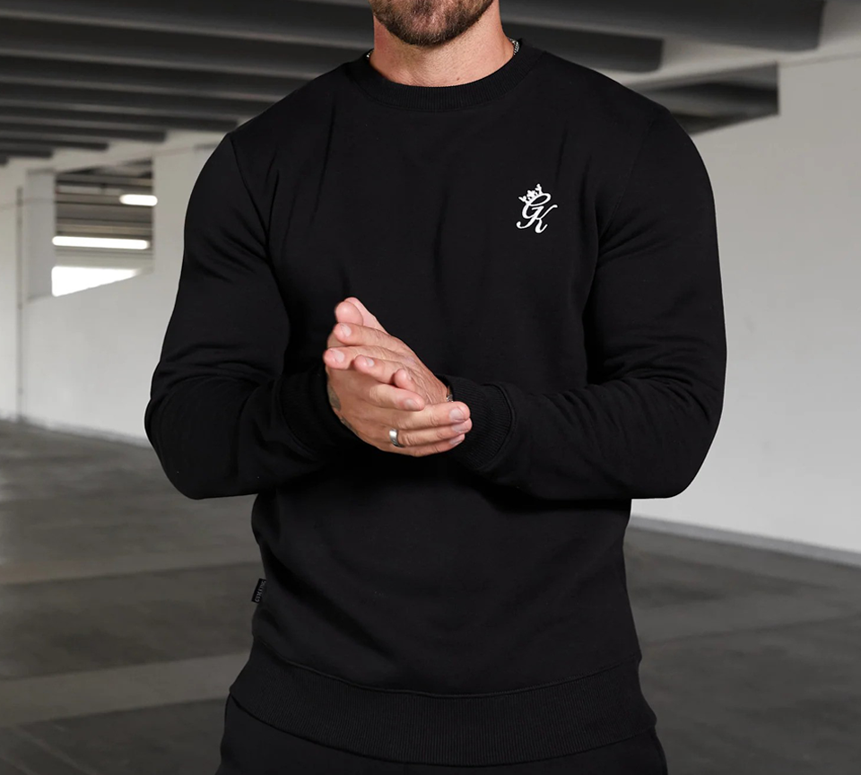 Gym King Fundamental Sweatshirt Black Mens Fleece Crew Neck Athletic Fit - UK S-2XL
