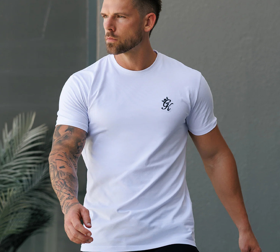 Gym King Fundamental T-Shirt Mens Casual Gym Jersey Tee Black and White UK XS-2XL