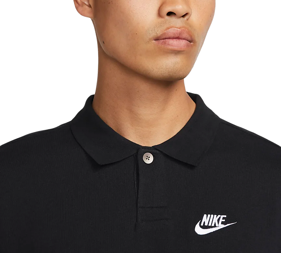 Nike Club Mens Black Polo T-Shirt Futura Logo Relaxed Fit Cotton UK S-2XL
