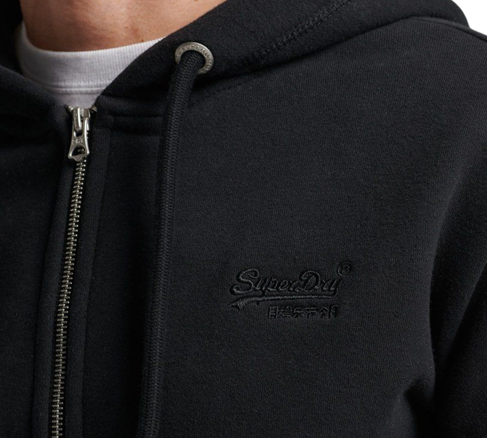 Superdry Vintage Logo Embroidered Zip Hoodie Black - UK S-2XL