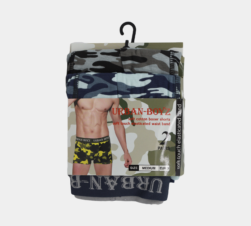 Urban-Boyz Camo Soft Cotton Boxer Mens Shorts Underwear Blue/Grey S-XL