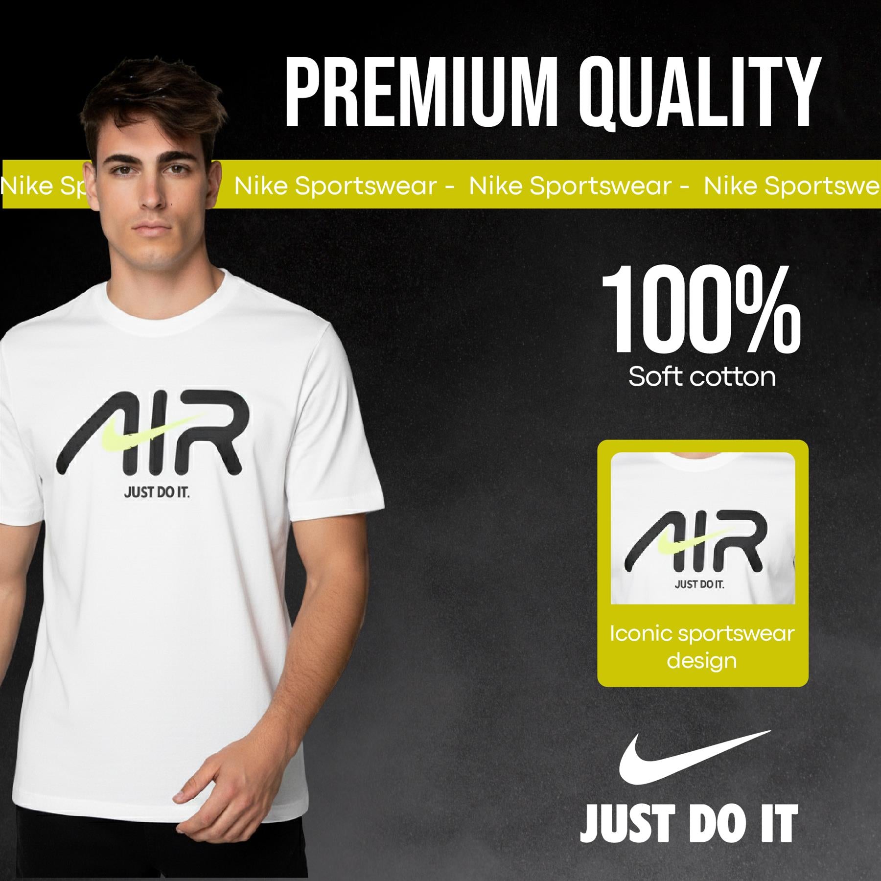 Nike Air Swoosh T Shirt Mens Casual Black and White Crew Neck Short Sleeve Tee UK S-2XL