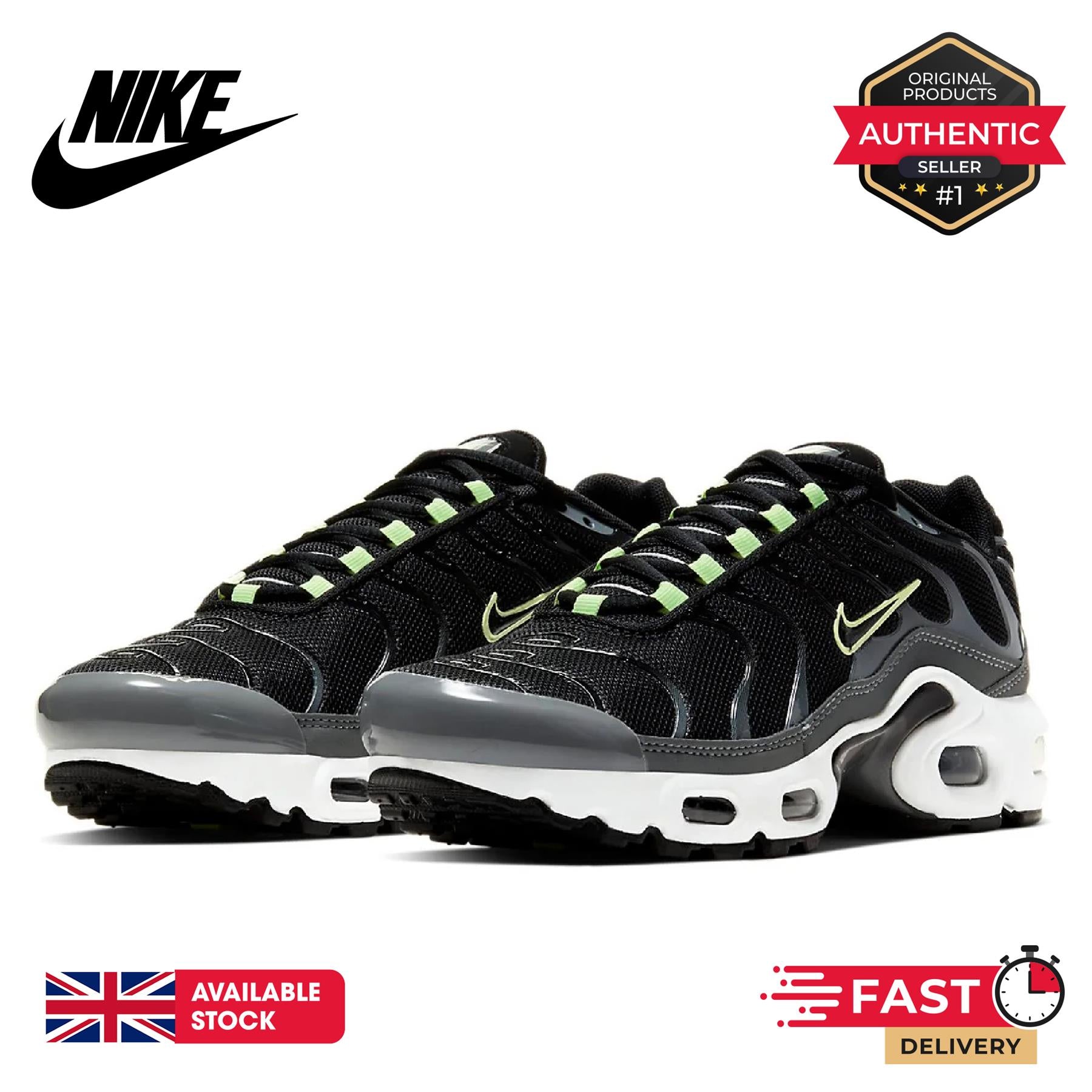 Nike Air Max Plus 97 Black Barely Volt Trainers Black Grey UK 4-5.5