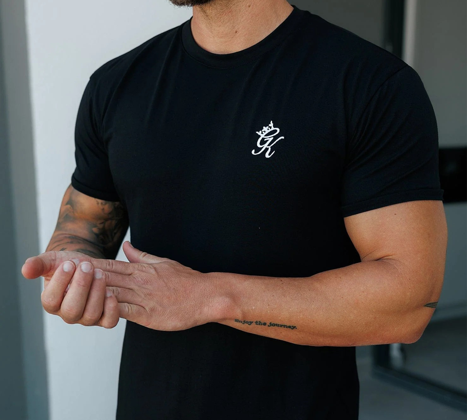 Gym King Fundamental T-Shirt Mens Casual Gym Jersey Tee Black and White UK XS-2XL