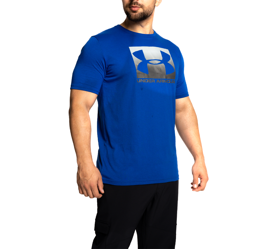 Under Armour Boxed Sportstyle Tee Mens Crew Neck T-Shirt Royal Graphite and Steel Light Heather Graphite UK S-3XL
