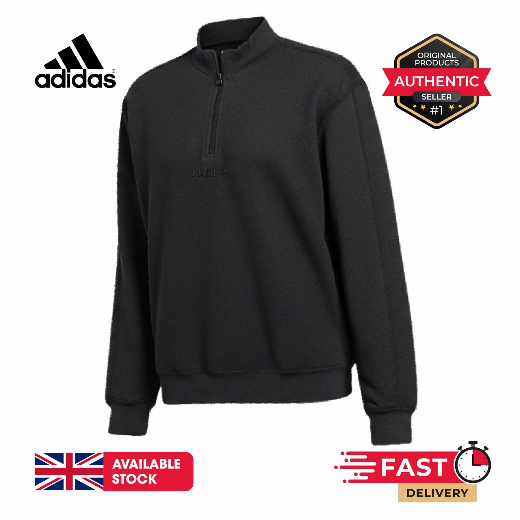 Adidas 100% Cotton Men's Loopback Quarter-Zip HP0417 Sweatshirt Carbon UK XS-L