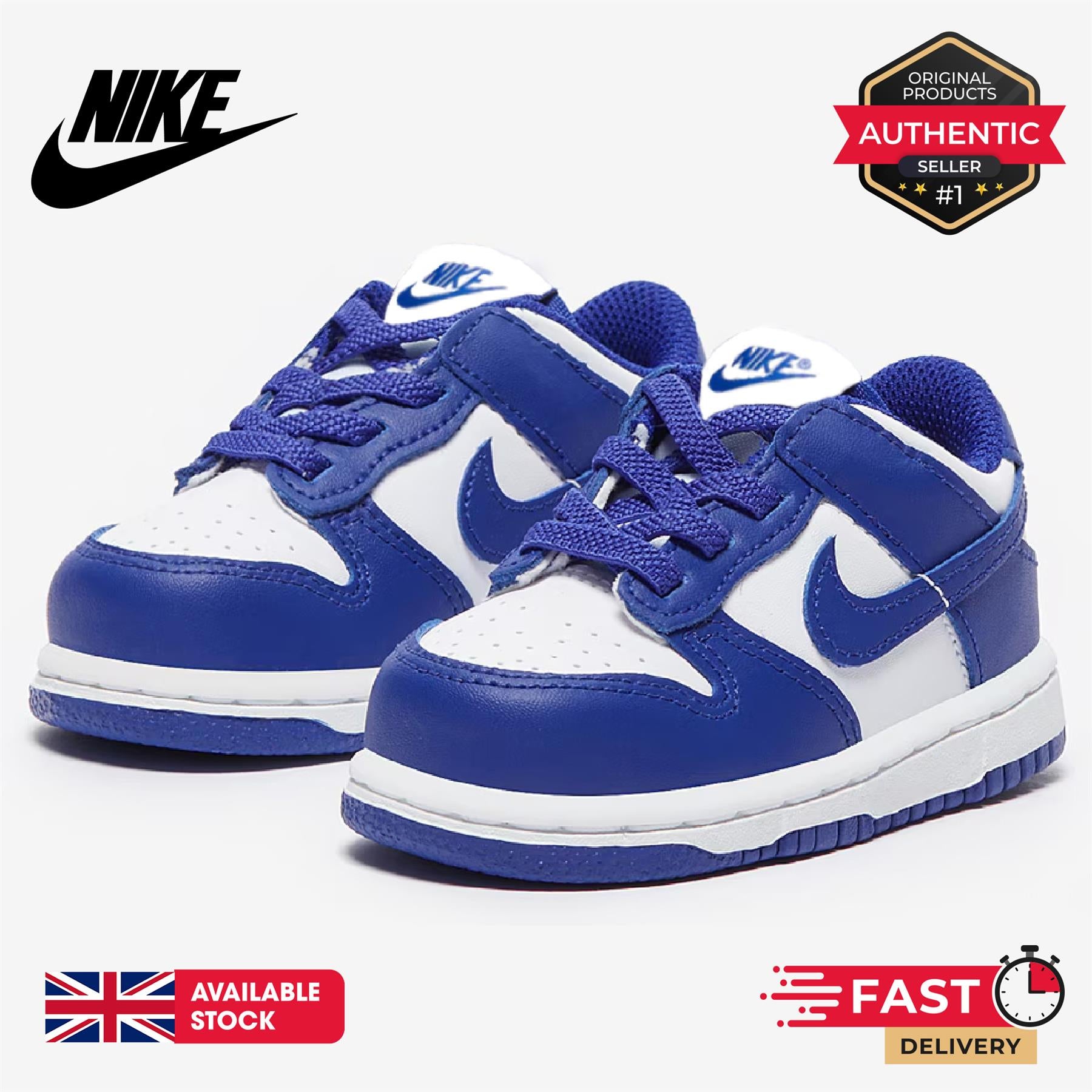 Nike Dunk Low Trainers White/Hyper Royal UK 3.5C-UK 9.5C