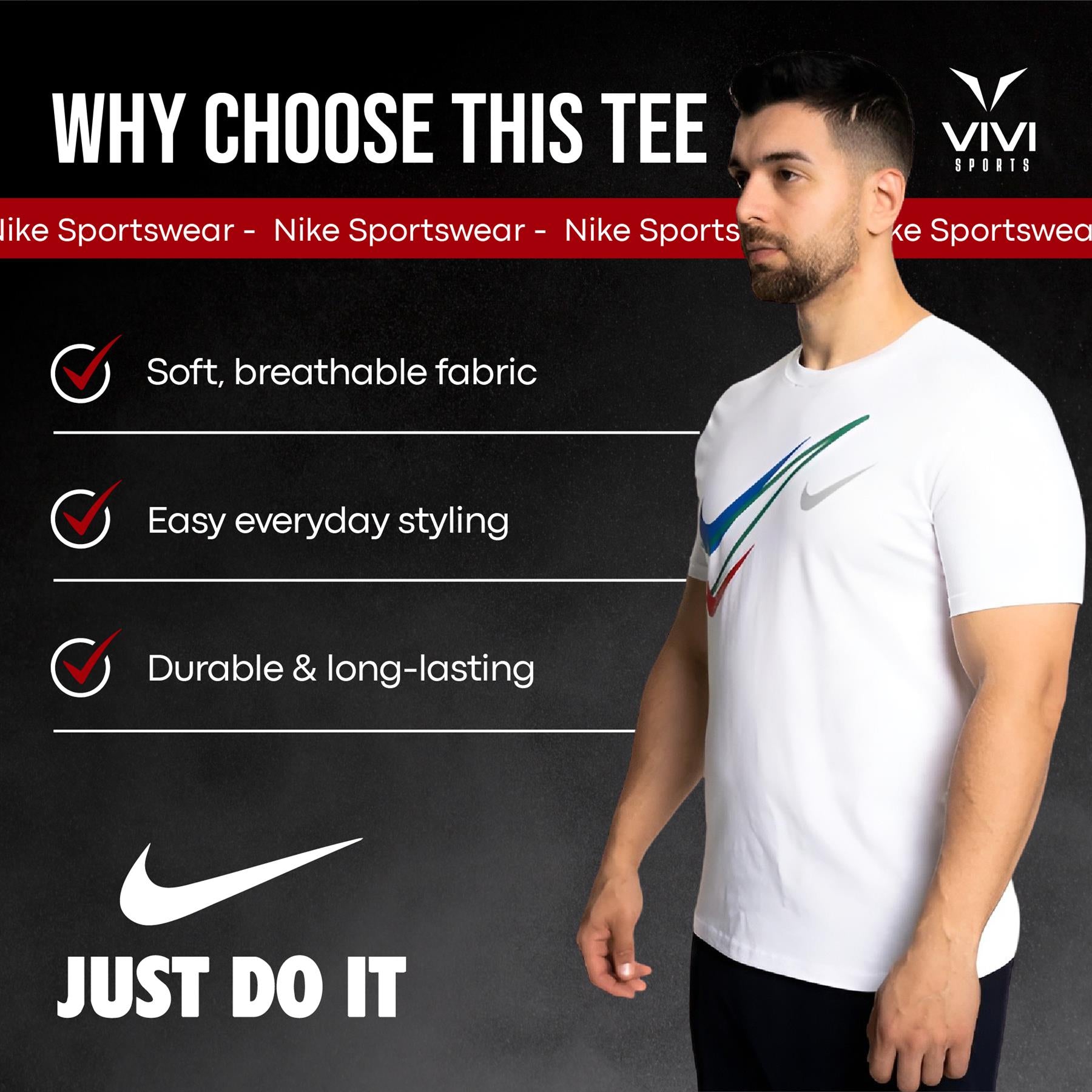 Nike Sportswear Short Sleeve Swoosh Logo T-Shirt Mens White Black Grey Navy Casual UK S-2XL