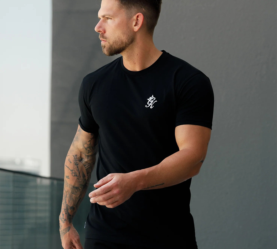 Gym King Fundamental T-Shirt Mens Casual Gym Jersey Tee Black and White UK XS-2XL