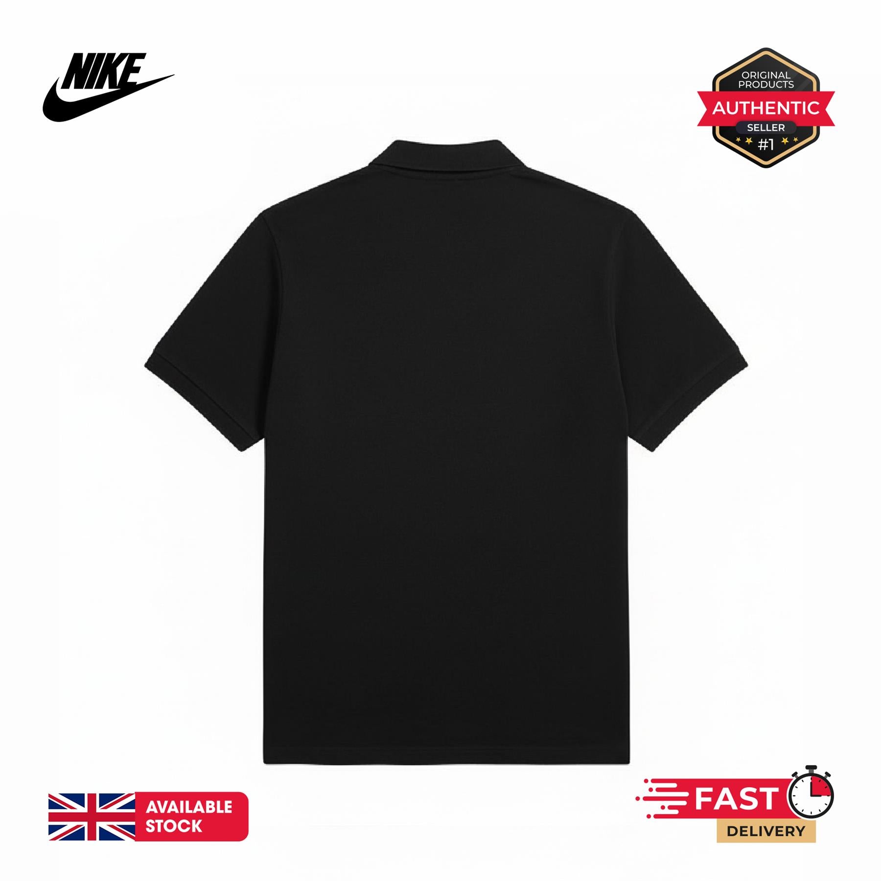 Nike Club Mens Black Polo T-Shirt Futura Logo Relaxed Fit Cotton UK S-2XL