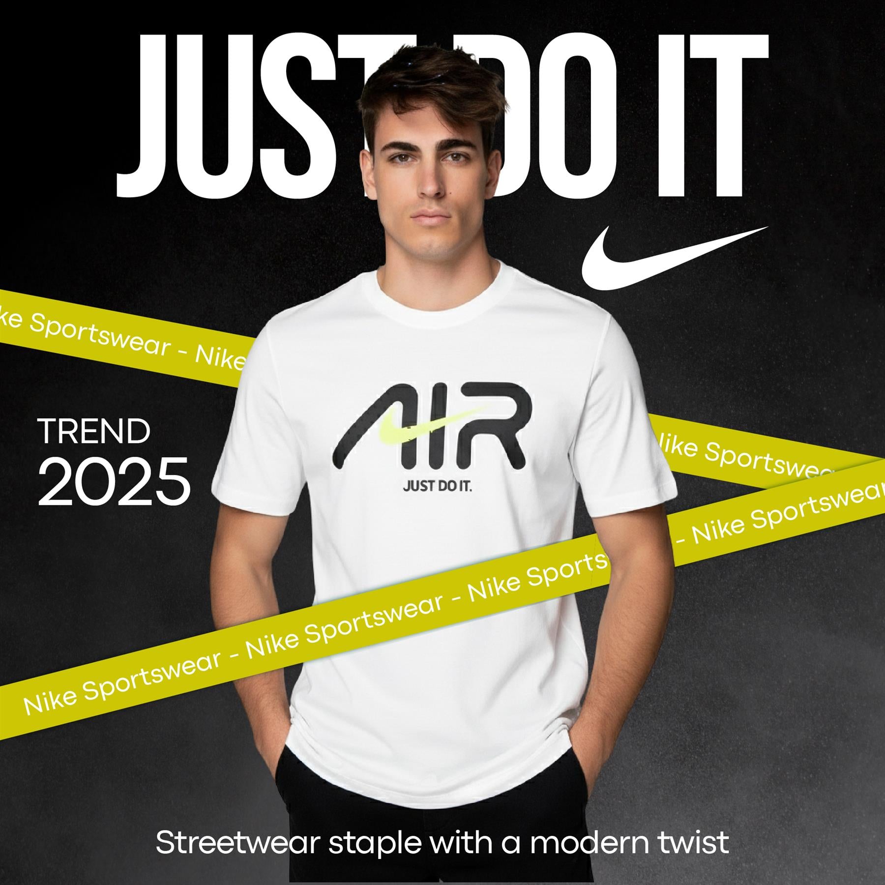 Nike Air Swoosh T Shirt Mens Casual Black and White Crew Neck Short Sleeve Tee UK S-2XL