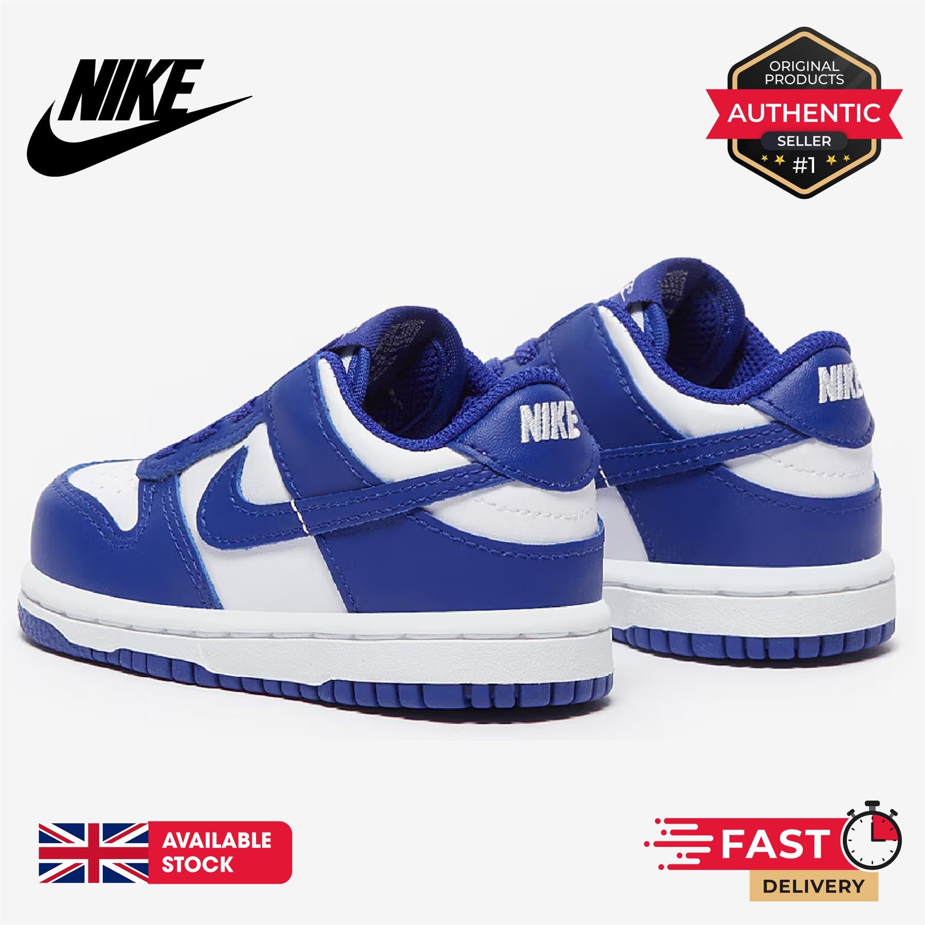 Nike Dunk Low Trainers White/Hyper Royal UK 3.5C-UK 9.5C