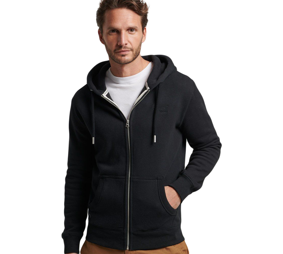 Superdry Vintage Logo Embroidered Zip Hoodie Black - UK S-2XL