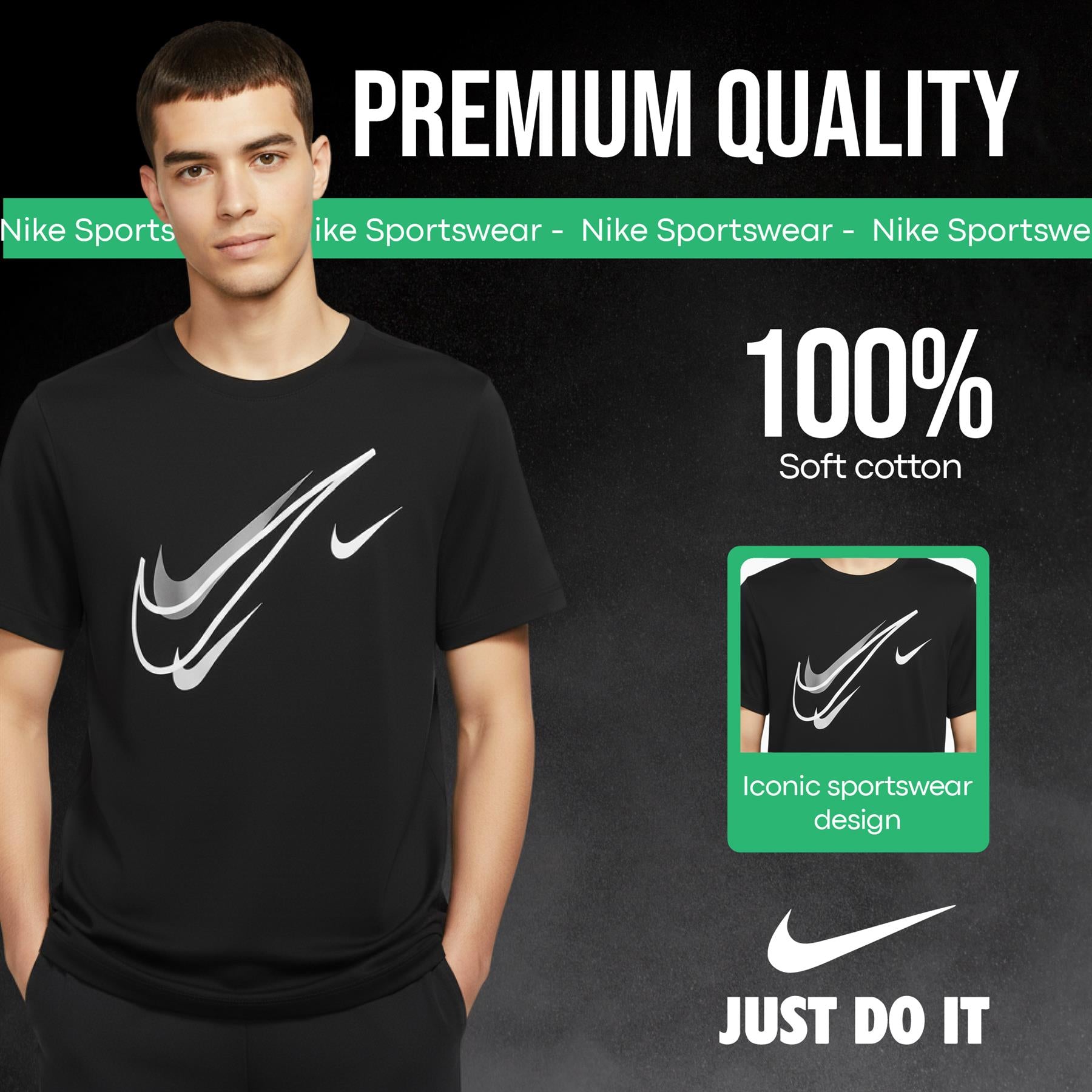 Nike Sportswear Short Sleeve Swoosh Logo T-Shirt Mens White Black Grey Navy Casual UK S-2XL