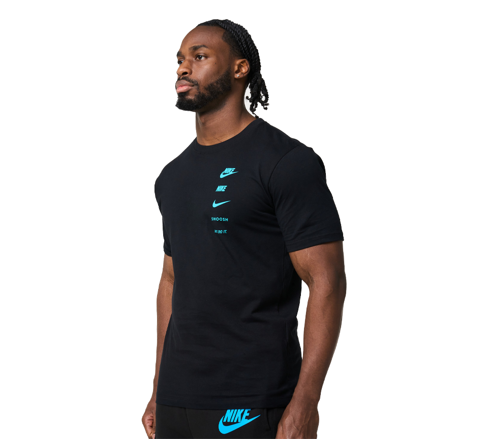 Nike Multi Logo Tee Mens White Grey Blue Short Sleeve Crew Neck T-Shirt UK S-2XL
