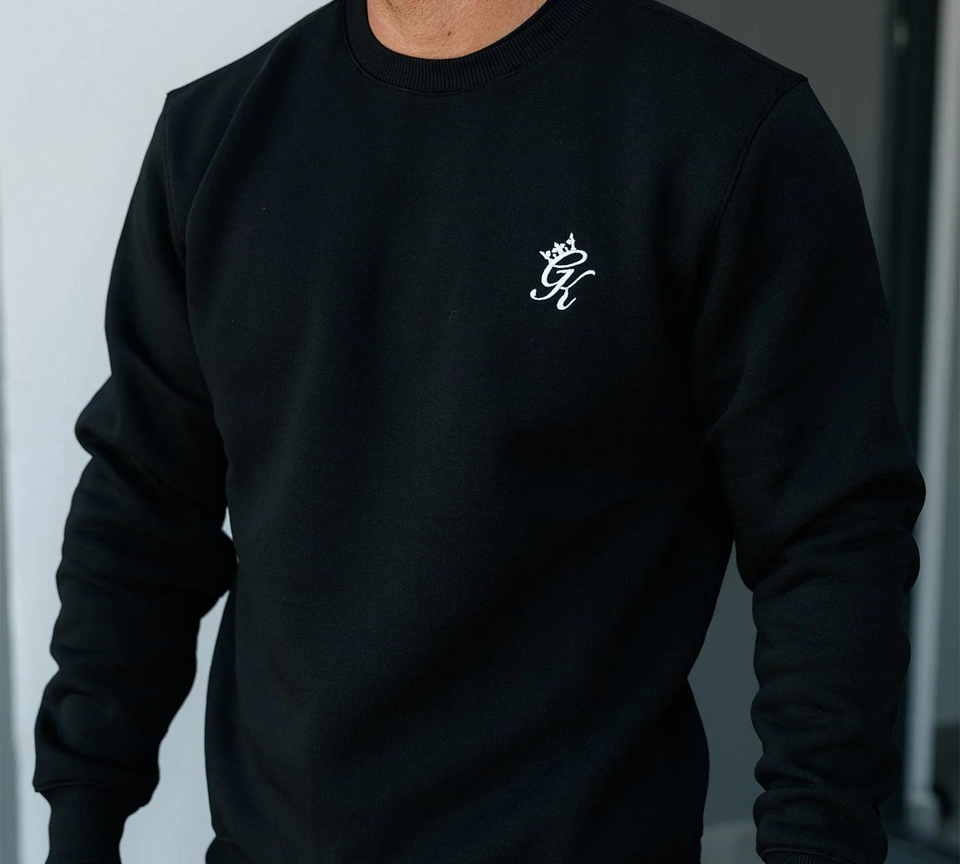 Gym King Fundamental Sweatshirt Black Mens Fleece Crew Neck Athletic Fit - UK S-2XL