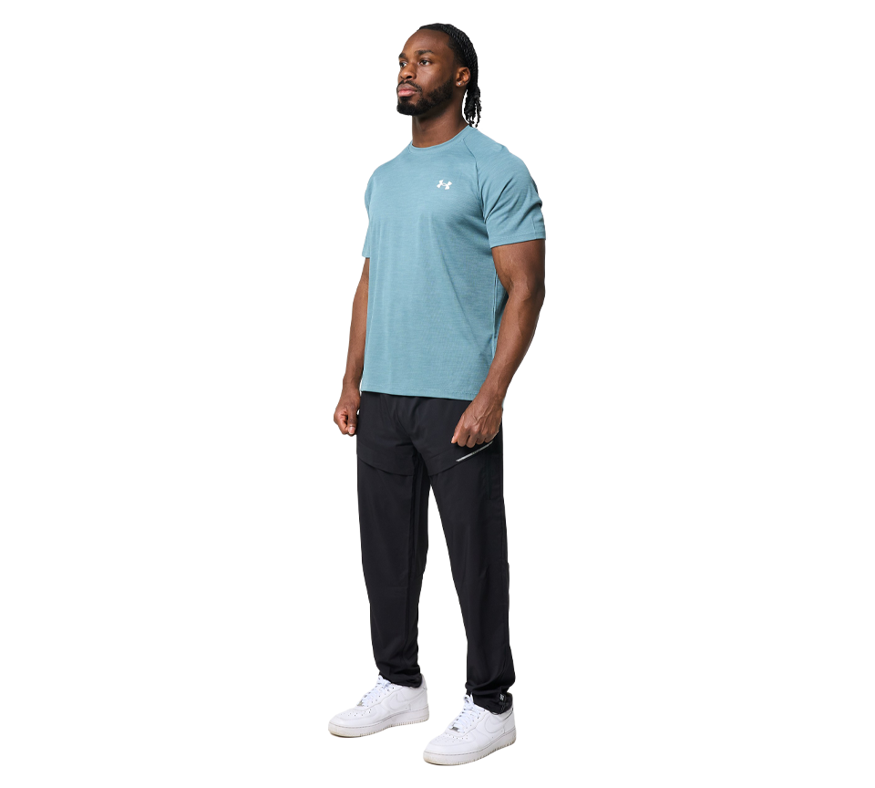 Under Armour Tech Textured Tee Mens Orange Base White Light Blue Blue White Short Sleeve T-Shirt UK S-2XL