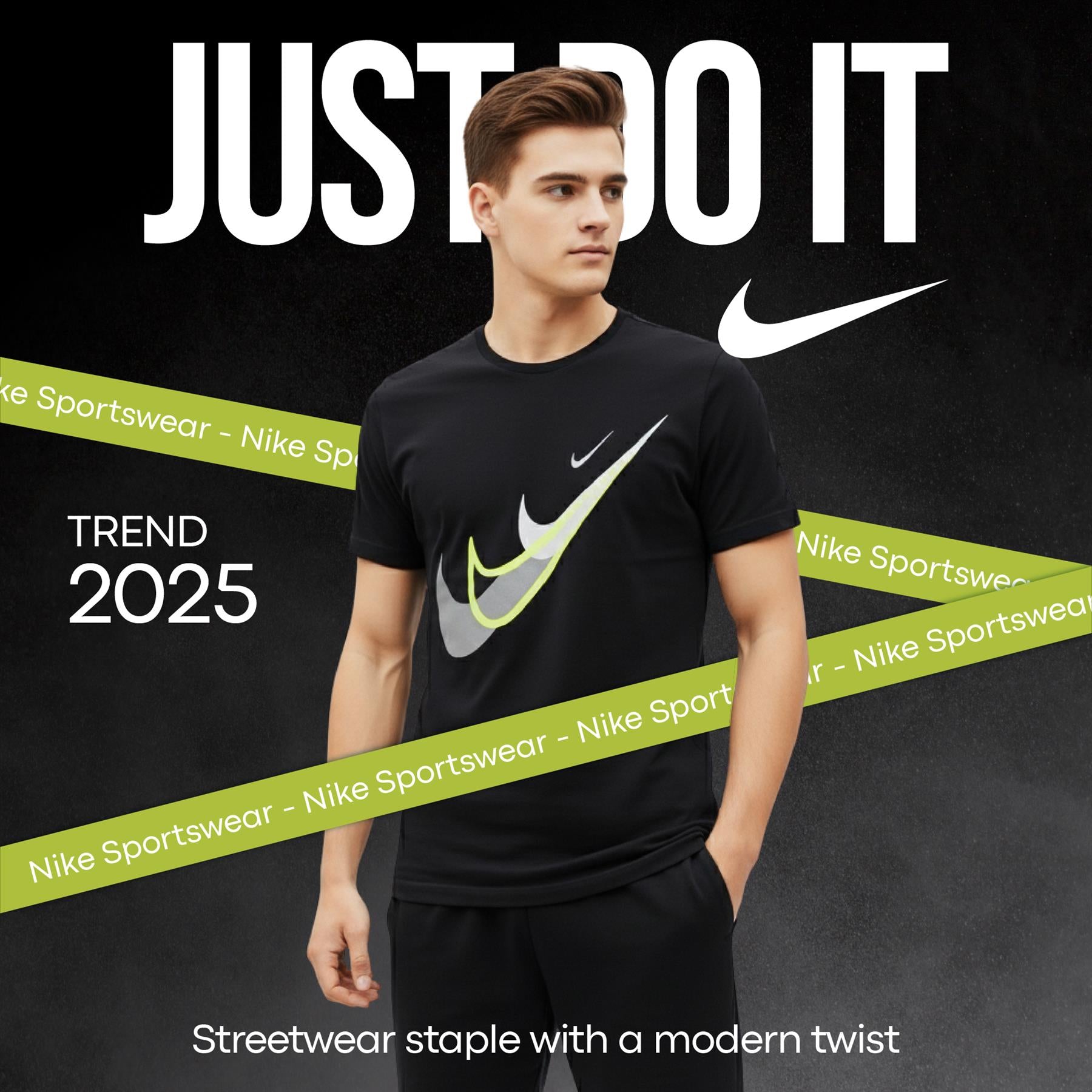 Nike Court SwooshMoto Logo Tee Mens Black and Grey Short Sleeve Crew Neck T-Shirt UK S-2XL