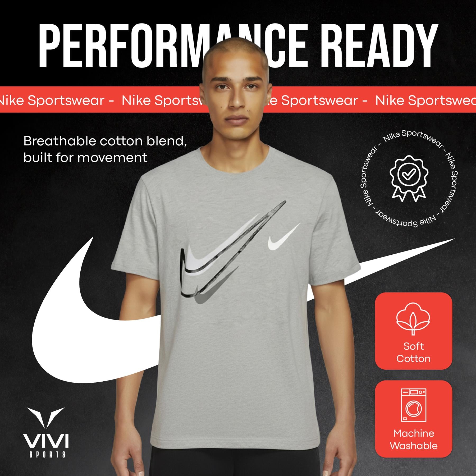 Nike Sportswear Short Sleeve Swoosh Logo T-Shirt Mens White Black Grey Navy Casual UK S-2XL