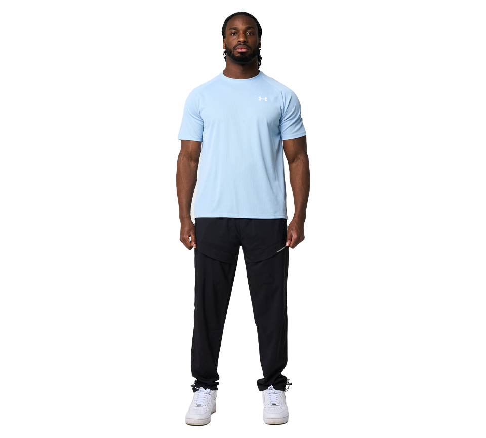 Under Armour Tech Textured Tee Mens Orange Base White Light Blue Blue White Short Sleeve T-Shirt UK S-2XL