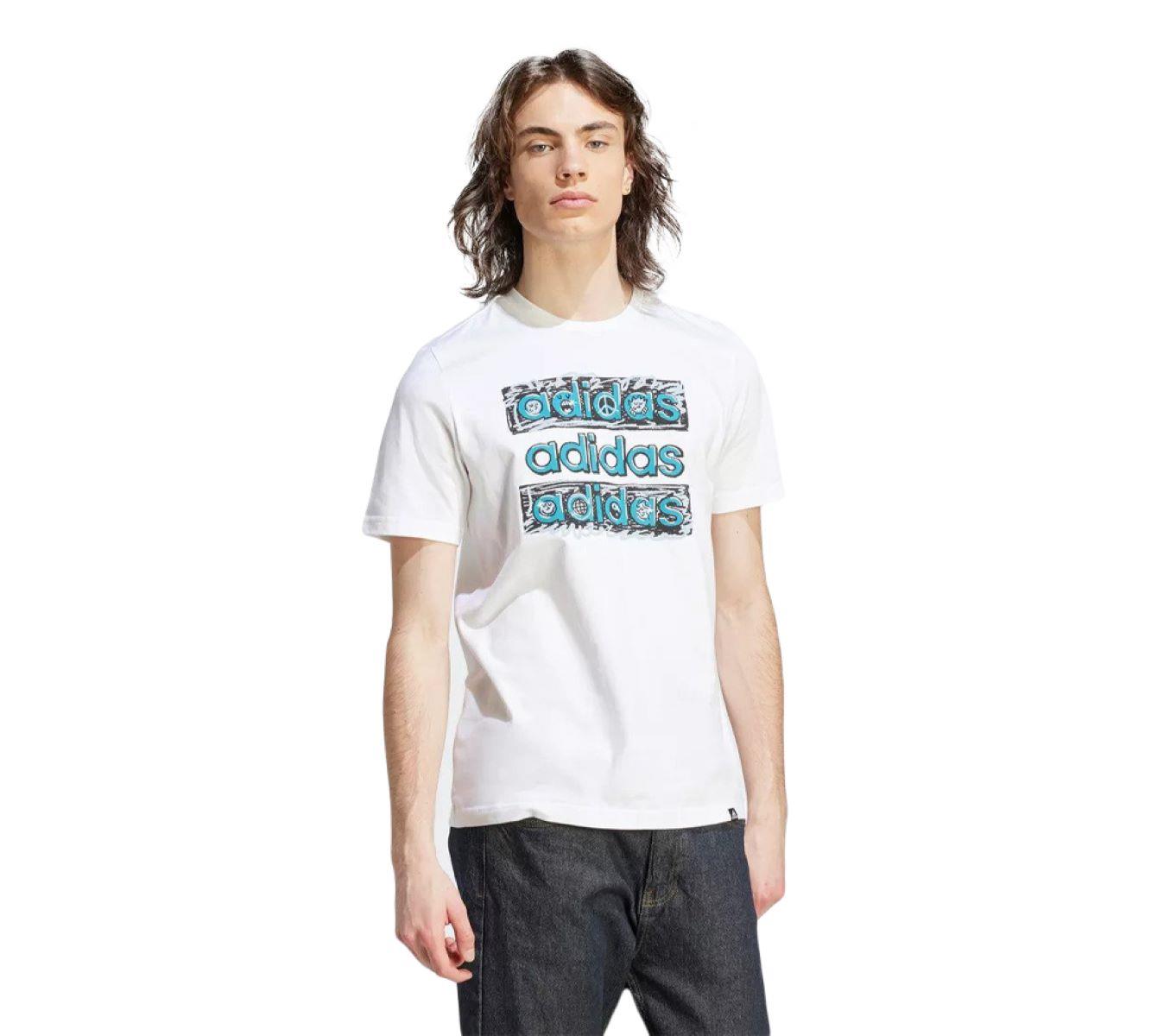 Adidas Mens Sportswear Dream Doodle Multi T-shirt White - UK XS-2XL