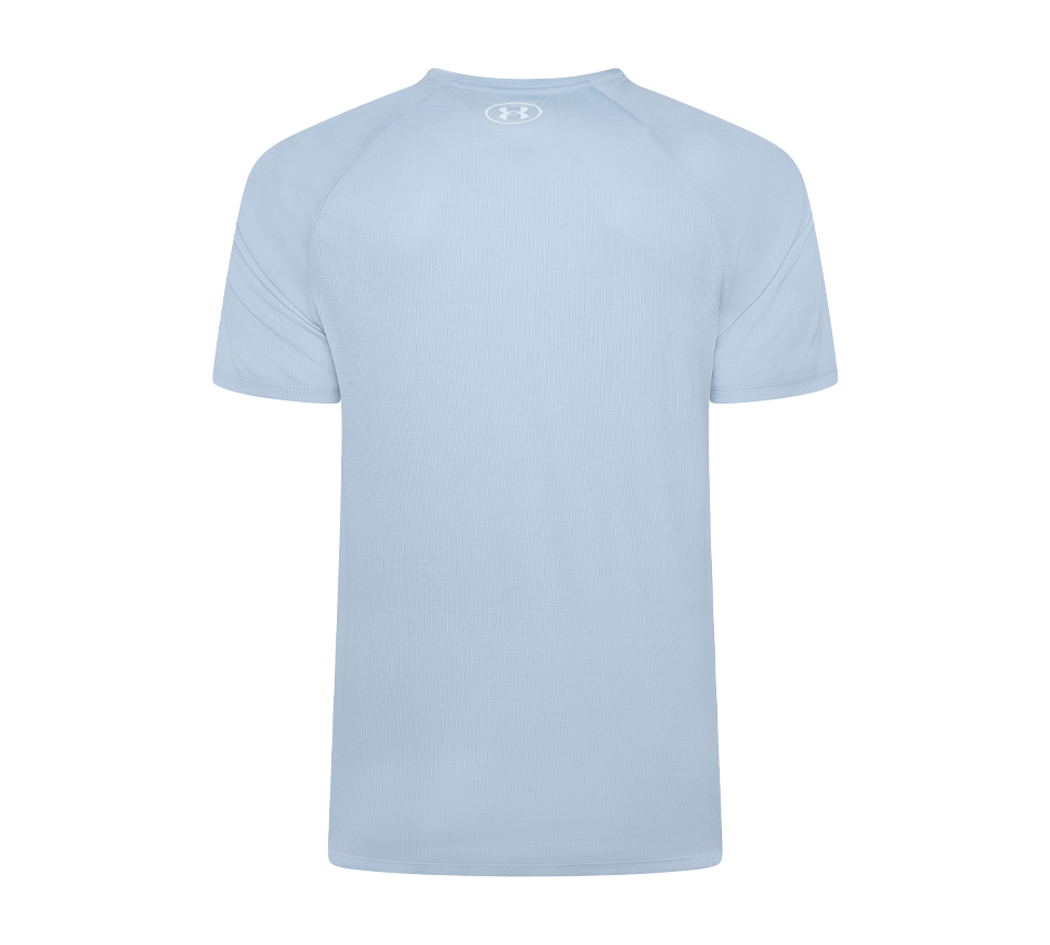 Under Armour Tech Textured Tee Mens Orange Base White Light Blue Blue White Short Sleeve T-Shirt UK S-2XL
