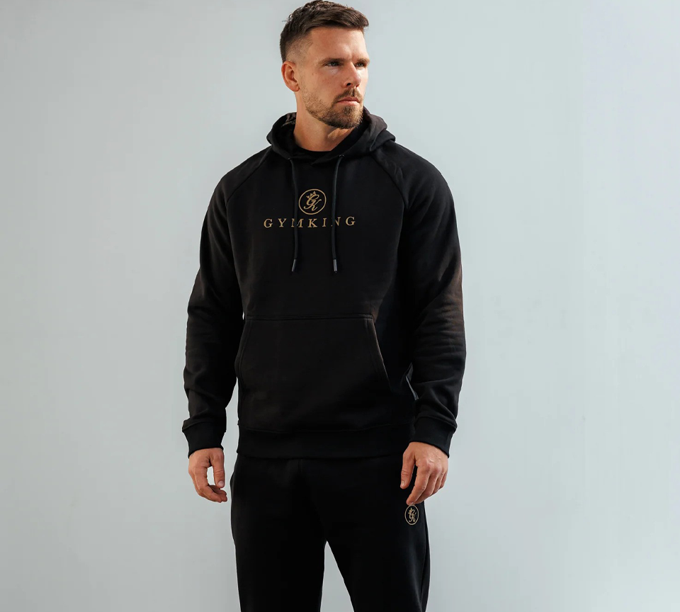 Gym King Pro Hoodie Black Gold UK S-M
