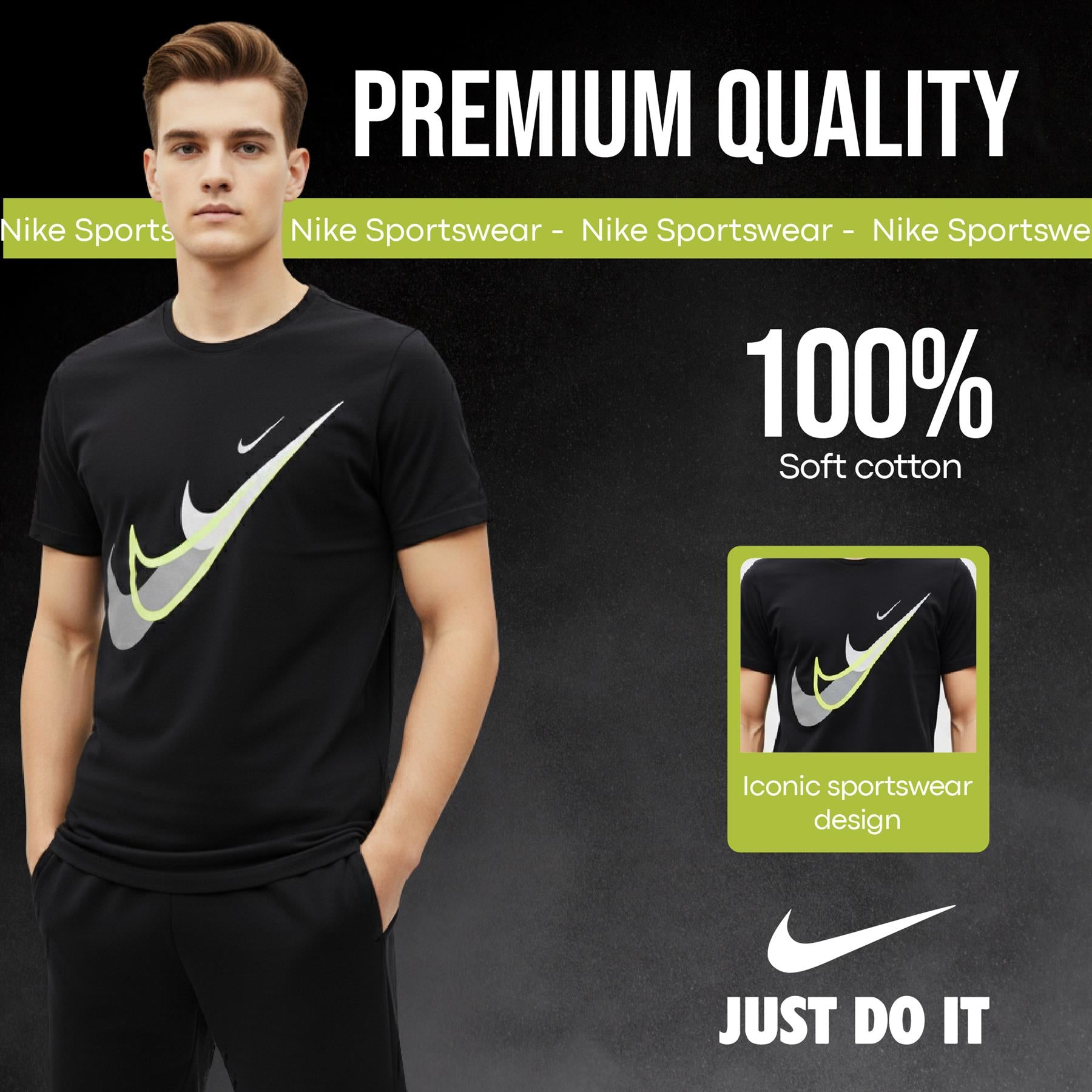 Nike Court SwooshMoto Logo Tee Mens Black and Grey Short Sleeve Crew Neck T-Shirt UK S-2XL