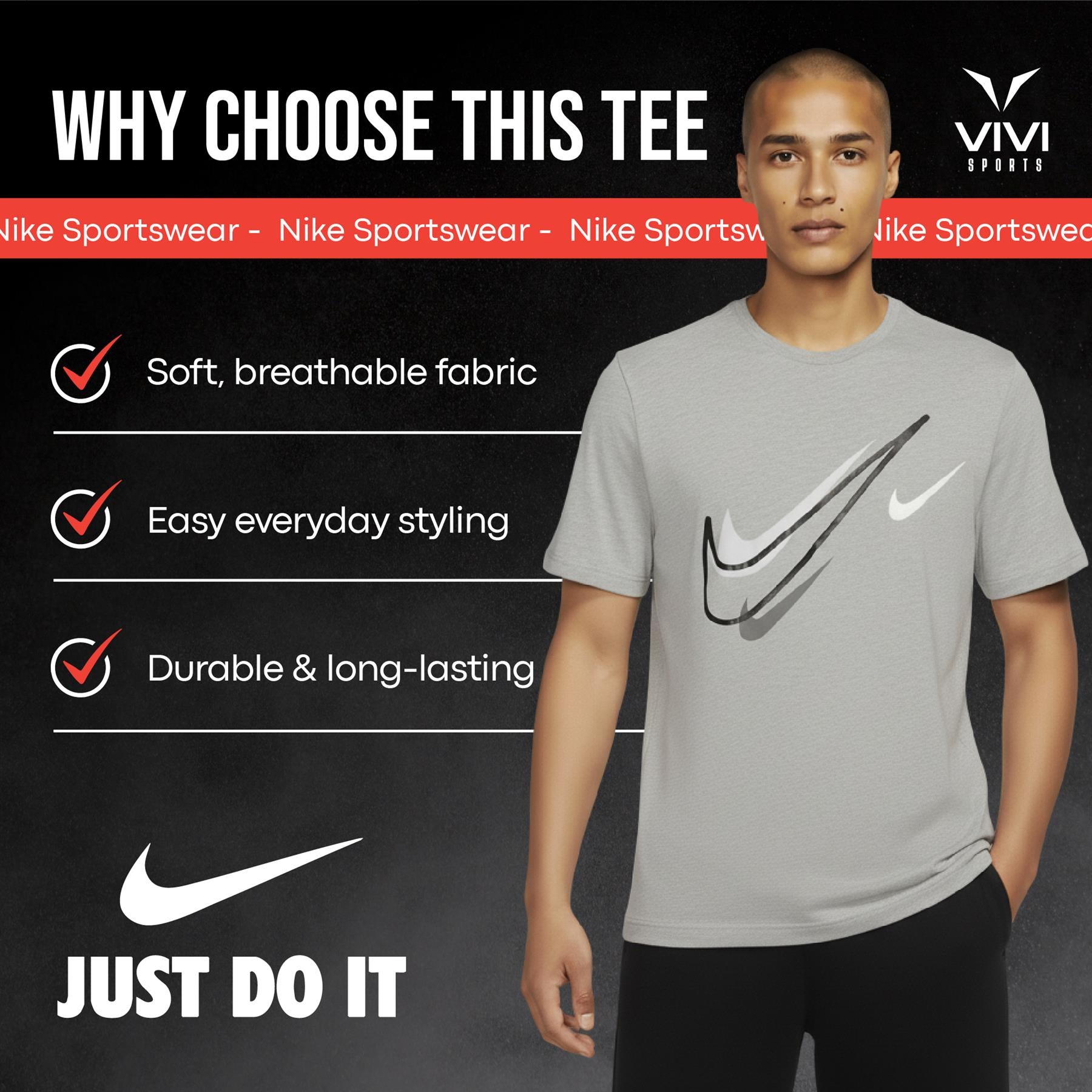 Nike Sportswear Short Sleeve Swoosh Logo T-Shirt Mens White Black Grey Navy Casual UK S-2XL