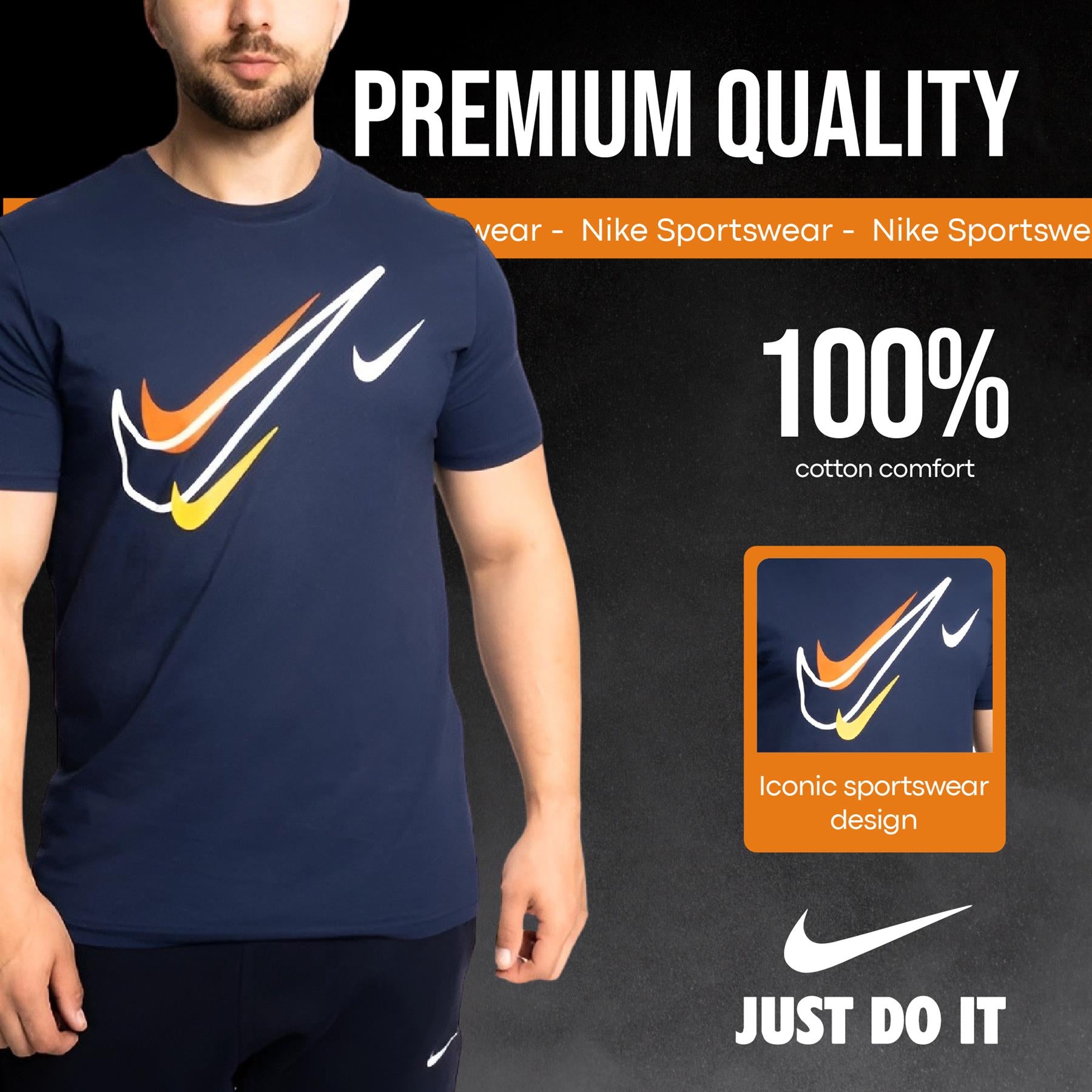 Nike Sportswear Short Sleeve Swoosh Logo T-Shirt Mens White Black Grey Navy Casual UK S-2XL
