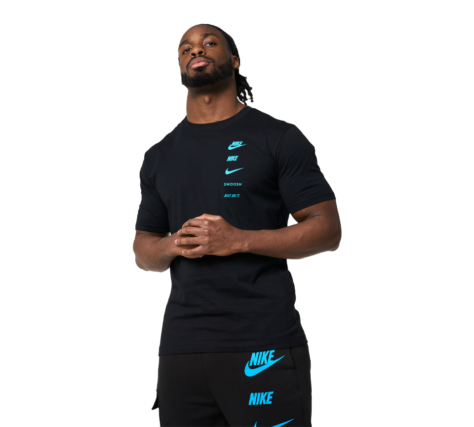 Nike Multi Logo Tee Mens White Grey Blue Short Sleeve Crew Neck T-Shirt UK S-2XL