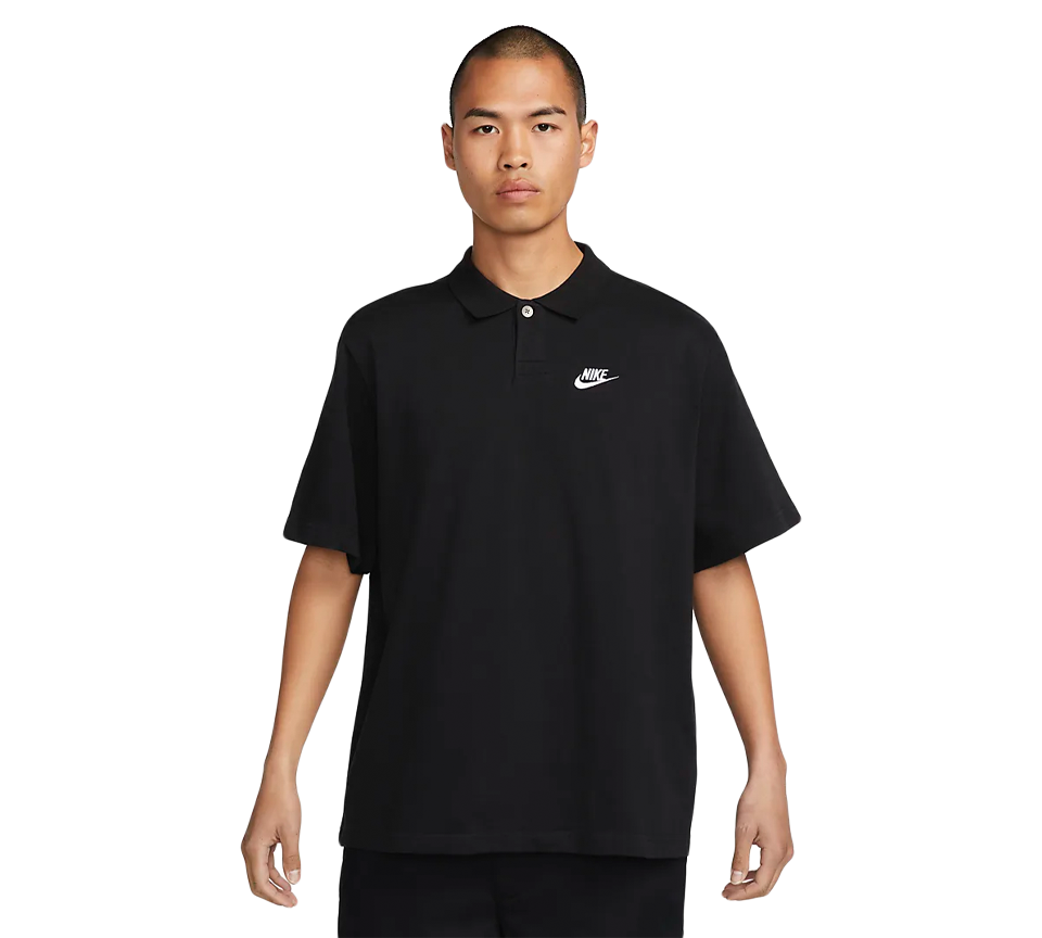 Nike Club Mens Black Polo T-Shirt Futura Logo Relaxed Fit Cotton UK S-2XL