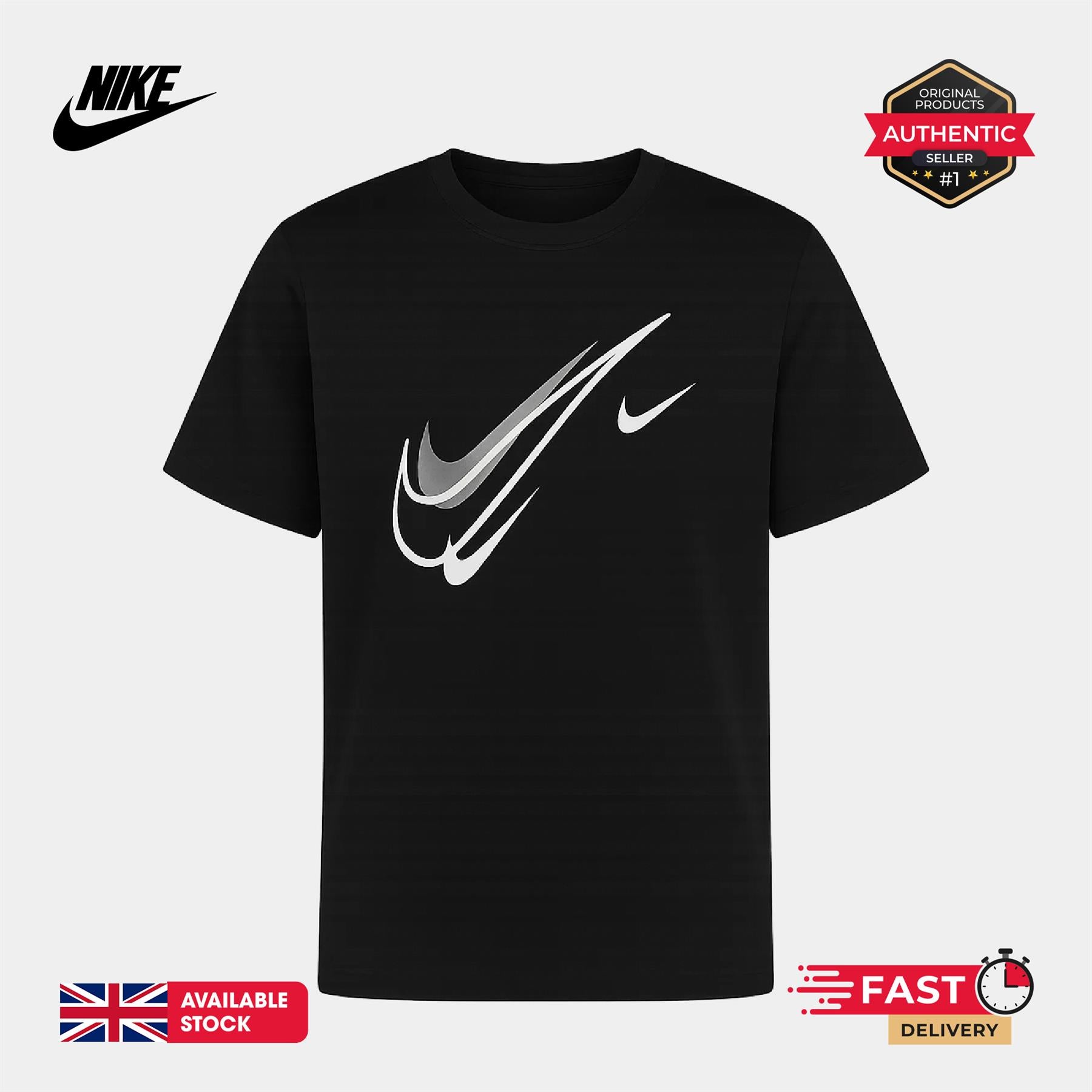 Nike Sportswear Short Sleeve Swoosh Logo T-Shirt Mens White Black Grey Navy Casual UK S-2XL