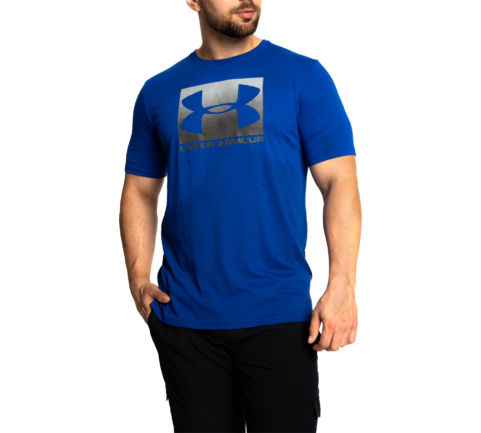 Under Armour Boxed Sportstyle Tee Mens Crew Neck T-Shirt Royal Graphite and Steel Light Heather Graphite UK S-3XL
