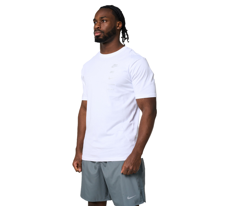 Nike Multi Logo Tee Mens White Grey Blue Short Sleeve Crew Neck T-Shirt UK S-2XL