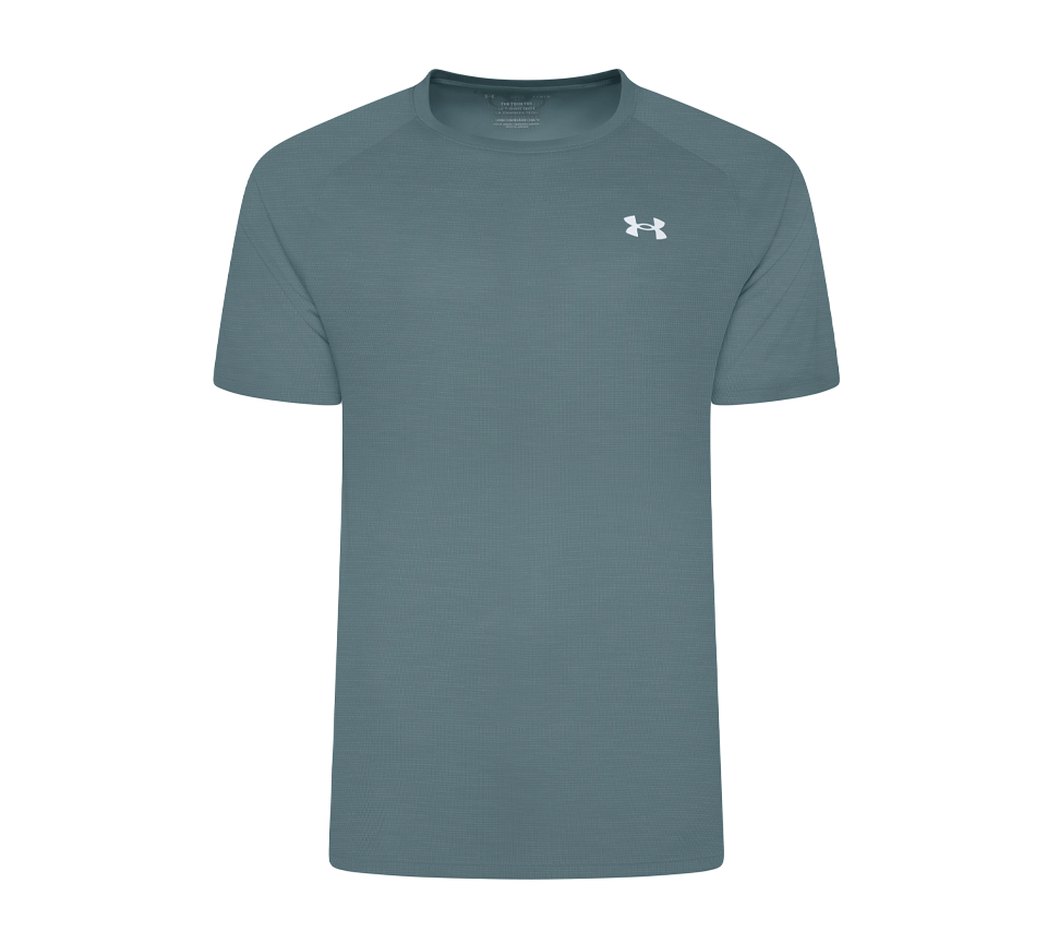 Under Armour Tech Textured Tee Mens Orange Base White Light Blue Blue White Short Sleeve T-Shirt UK S-2XL