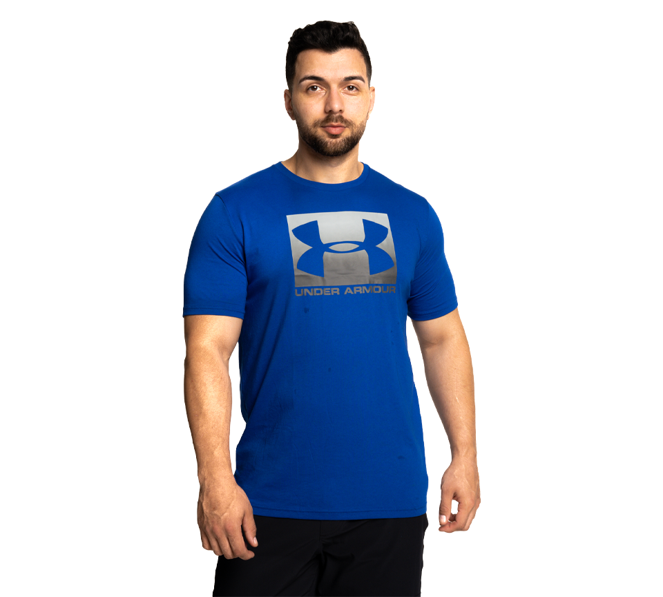 Under Armour Boxed Sportstyle Tee Mens Crew Neck T-Shirt Royal Graphite and Steel Light Heather Graphite UK S-3XL