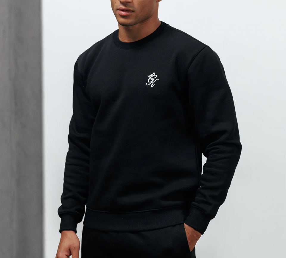 Gym King Fundamental Sweatshirt Black Mens Fleece Crew Neck Athletic Fit - UK S-2XL