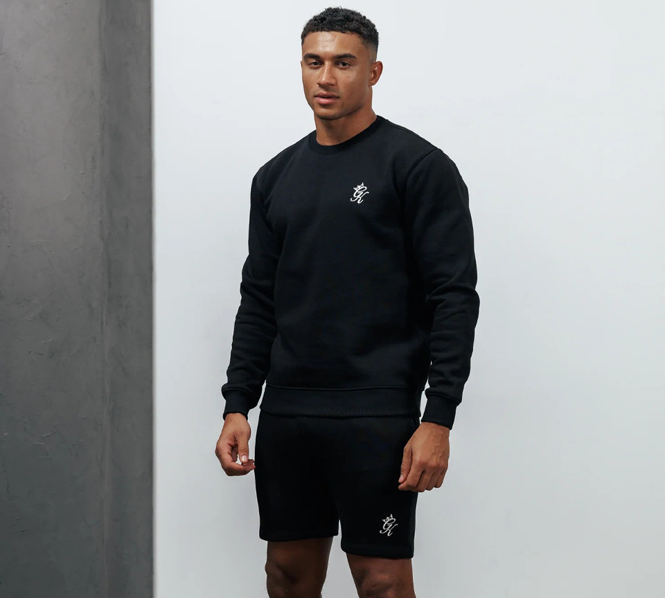 Gym King Fundamental Sweatshirt Black Mens Fleece Crew Neck Athletic Fit - UK S-2XL